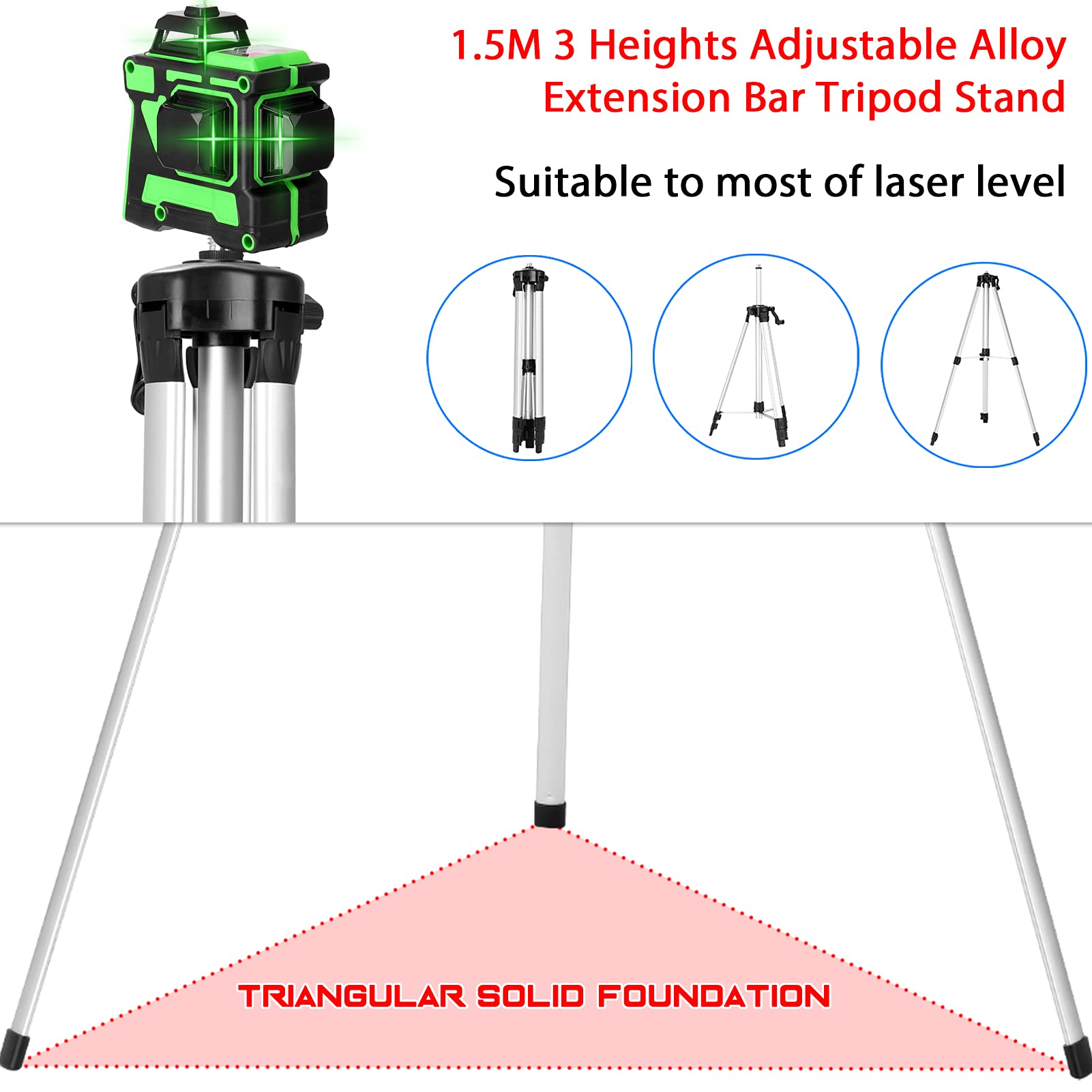 Geevorks Nivel Láser Verde 30m,3D 12 Línea Nivel Laser Autonivelante,1 * 2400 mAh Batería Recargable+Soporte Montado en la Pared+360 & deg; Base Giratoria+Trípode,para Diseño de Baldosas