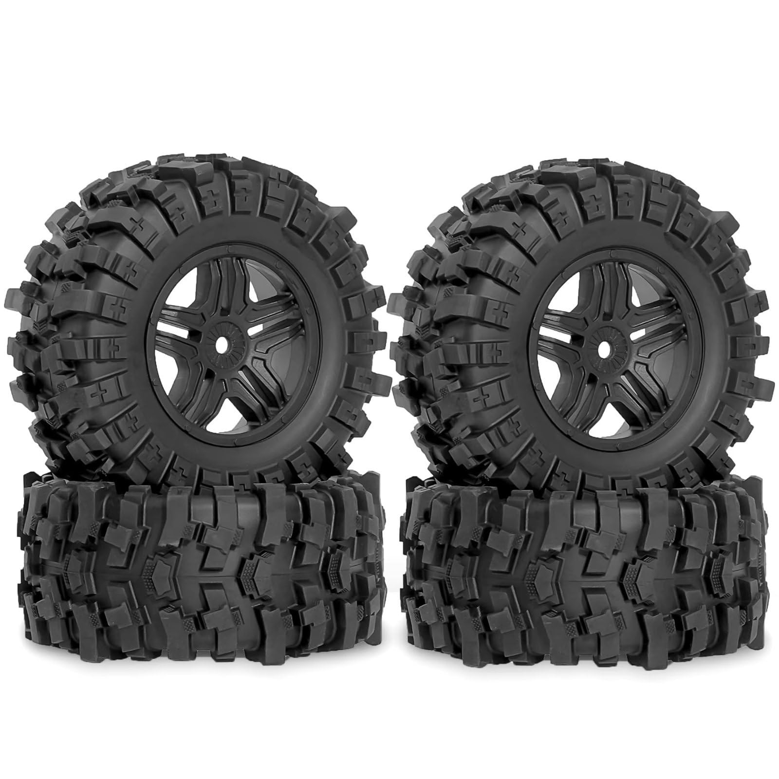 RC Pneumatici Ruote Per Traxxas Per TRX4 Per Slash Per Arrma Per Losi Per Tenacity Per Vkar Per Hpi Per Buggy 1/10 12mm Hex Ruote Pneumatici RC Off Road Car(Black)