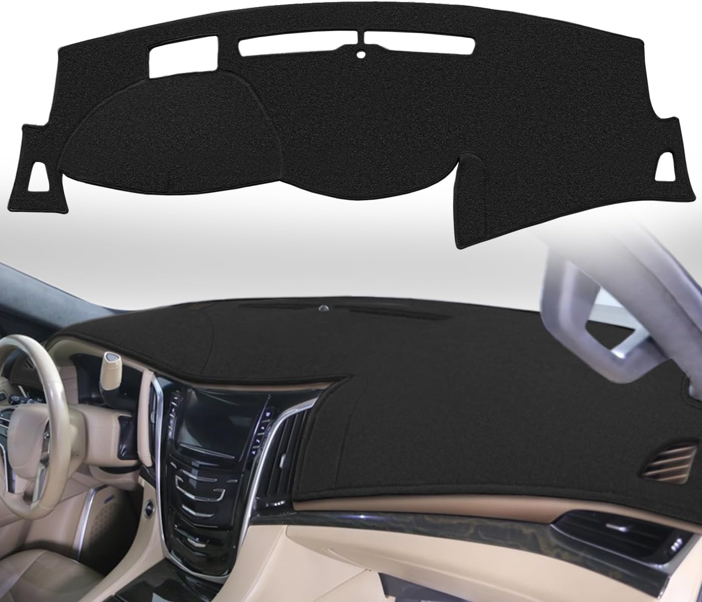 Dash Cover Mat Custom Fit for Cadillac Escalade/Escalade ESV with Head Up Display with Light Sensor w/o Speaker Dashboard Pad Cap Carpet Protector K322 (Black)