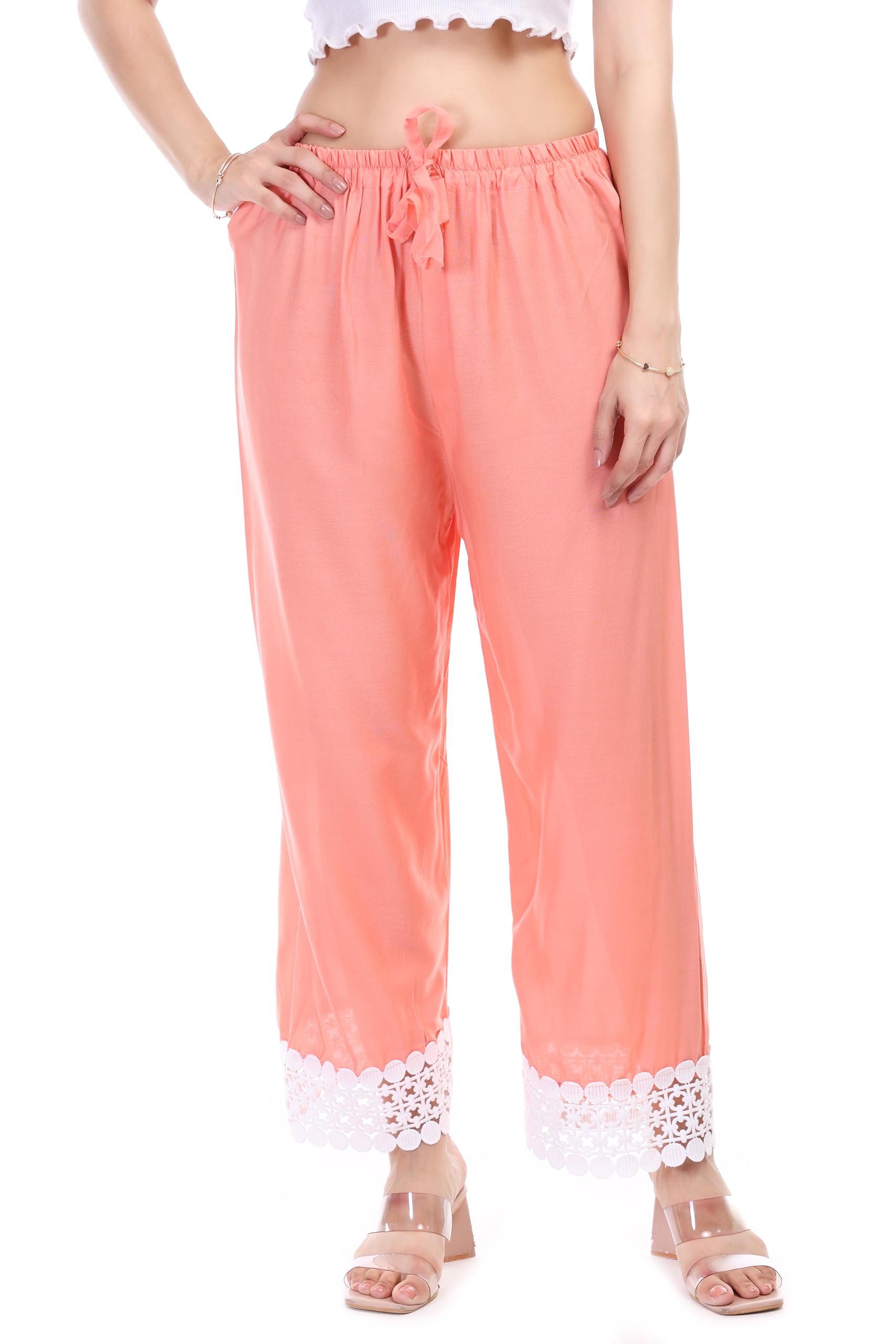 Monis Boutique House Women's [Color] Rayon Palazzo with White Dot Lace | Ethnic Flared Fit | Sizes XS to 7XL-picture-52