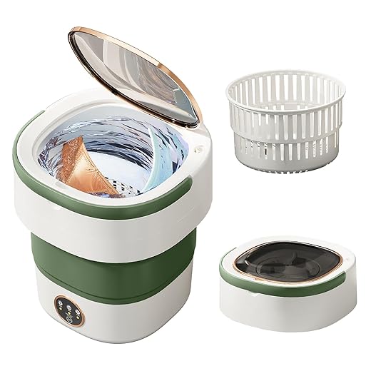 Portable Washing Machine 20L —Small Foldable Washer with Spin Basket, 3 Mode Deep Clean — Mini Laundry Machine for Travel, Dorms, Camping, Ideal for Baby Clothes, Underwear, Socks Green