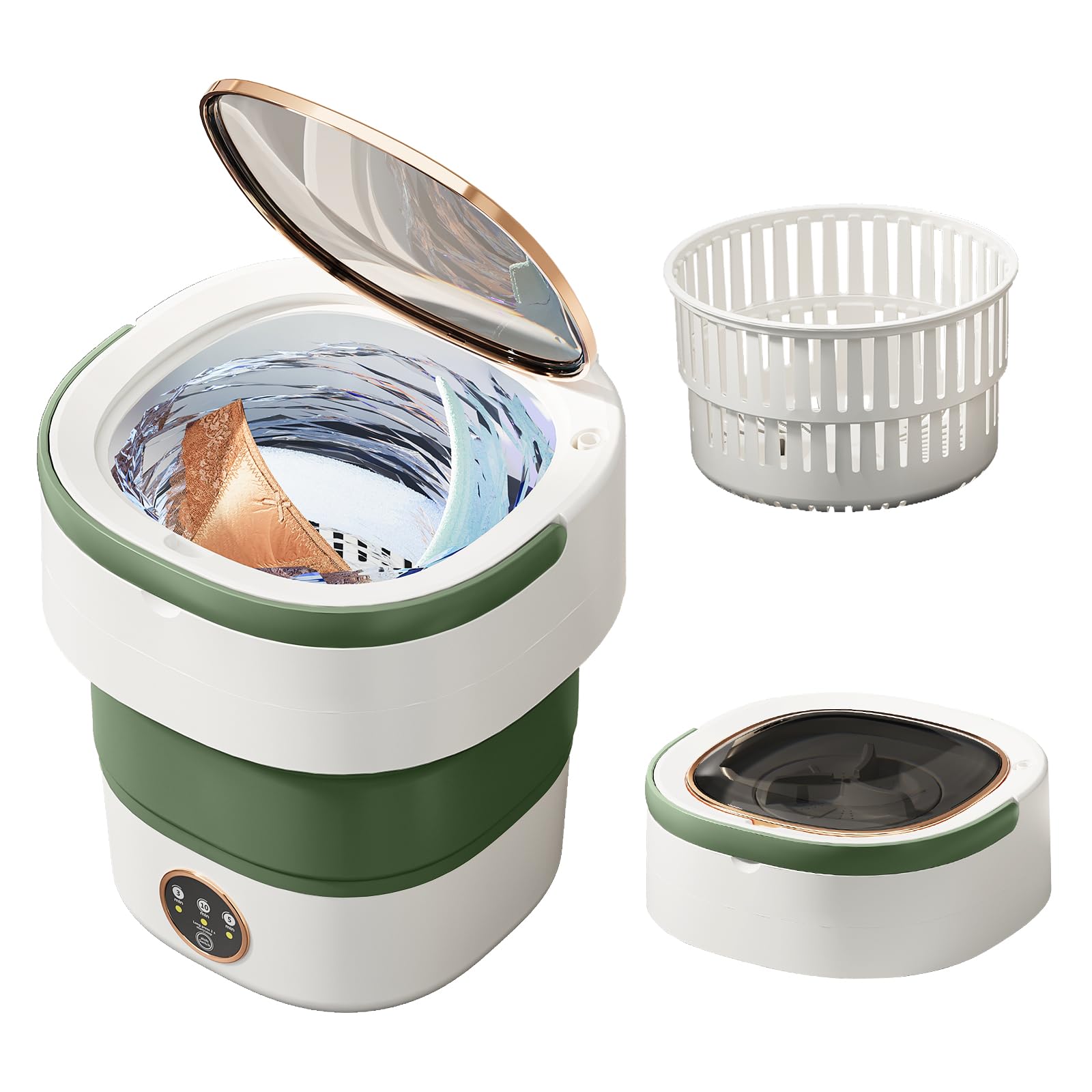 Photo 1 of Portable Washing Machine 20L —Small Foldable Washer with Spin Basket, 3 Mode Deep Clean — Mini Laundry Machine for Travel, Dorms, Camping, Ideal for Baby Clothes, Underwear, Socks Green