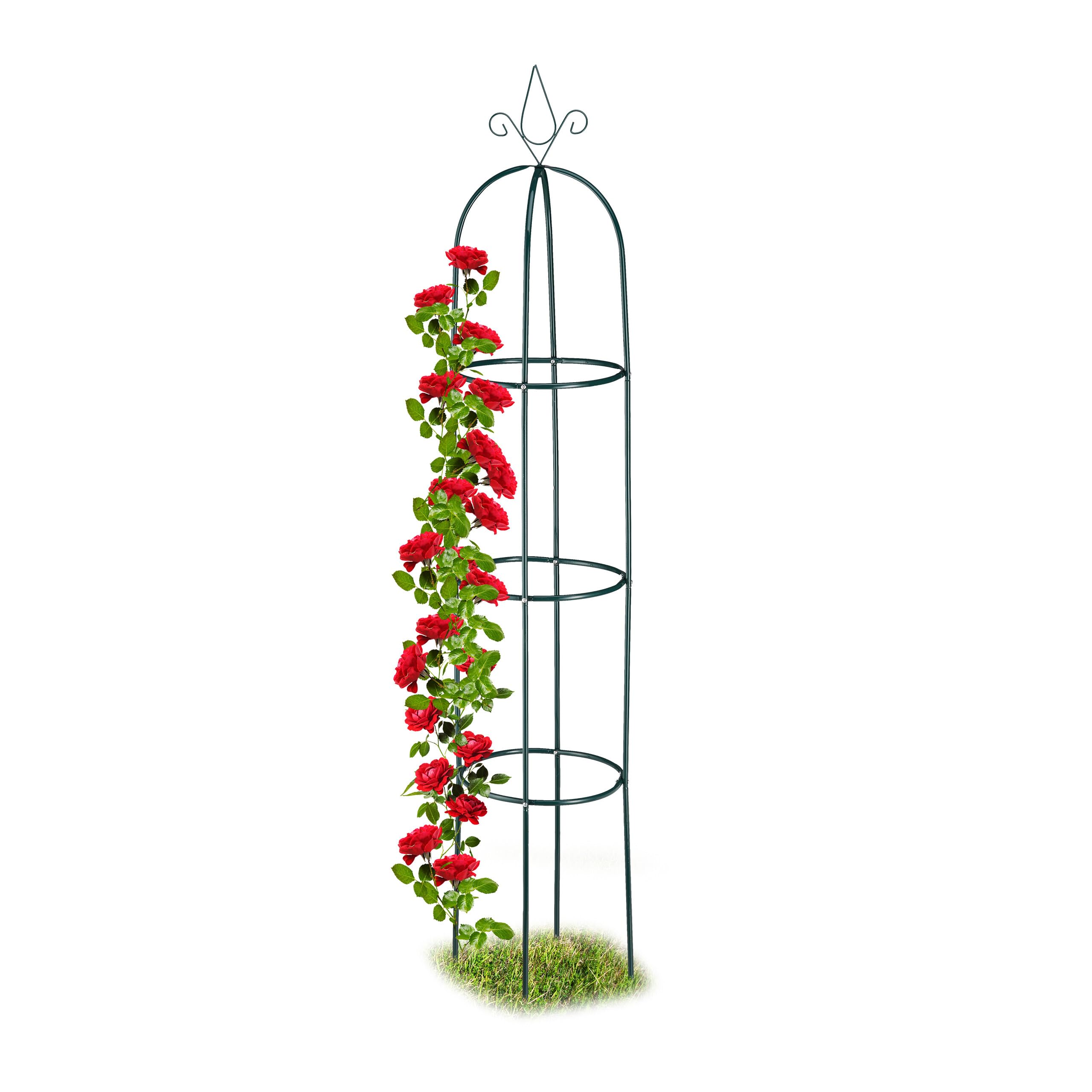 Relaxdays Tuteur Jardin, Pyramide Haute 200 cm, Colonne Rosier, Arche Plante grimpante, Arceau, Fer, Vert foncé