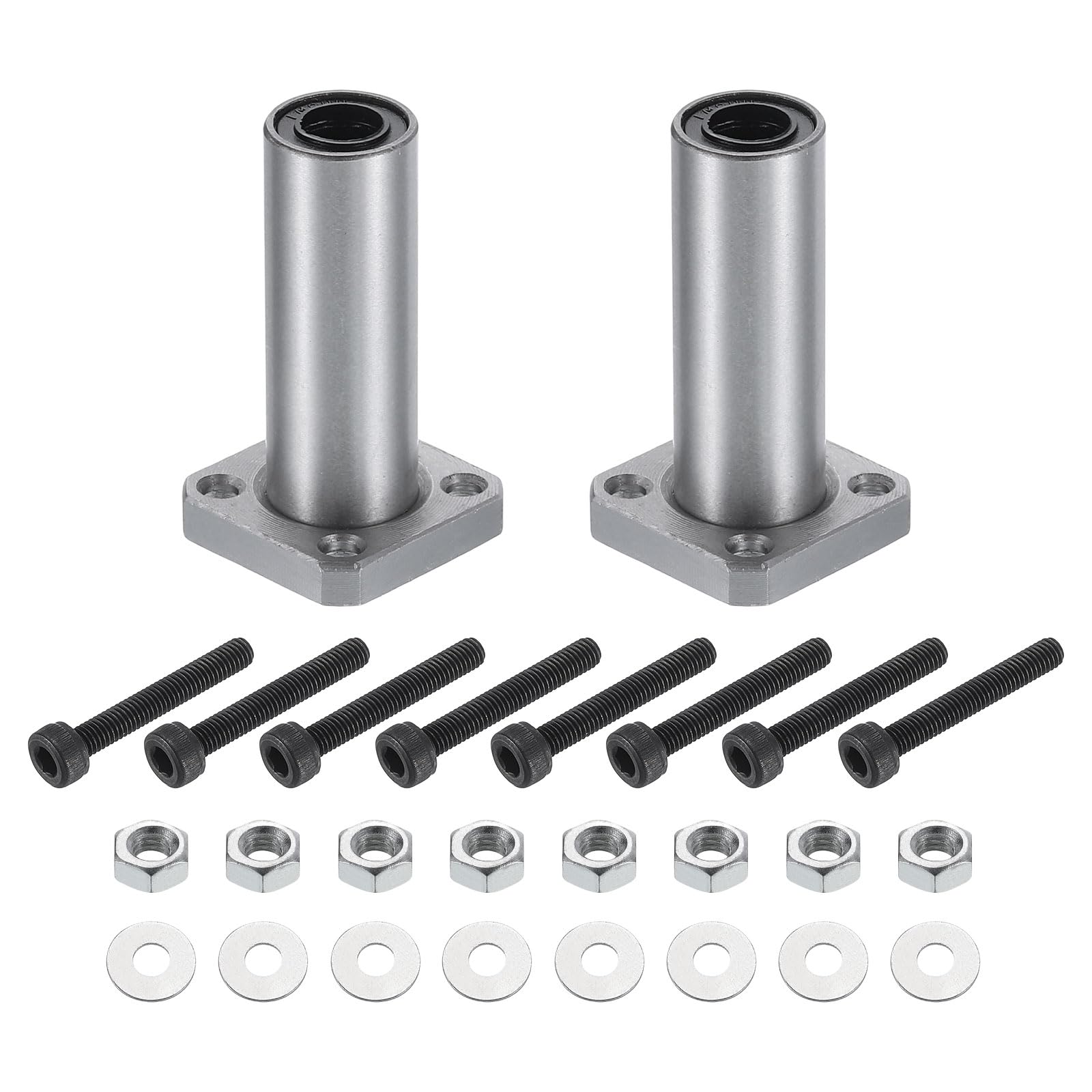 QUARKZMAN LMK8LUU Roulements Linéaires À Billes 8mm Alésage 15mm Diamètre Extérieur 45mm Longueur Bride Ronde Nickelée Avec Vis Pour Machine CNC Imprimante 3D 2pcs
