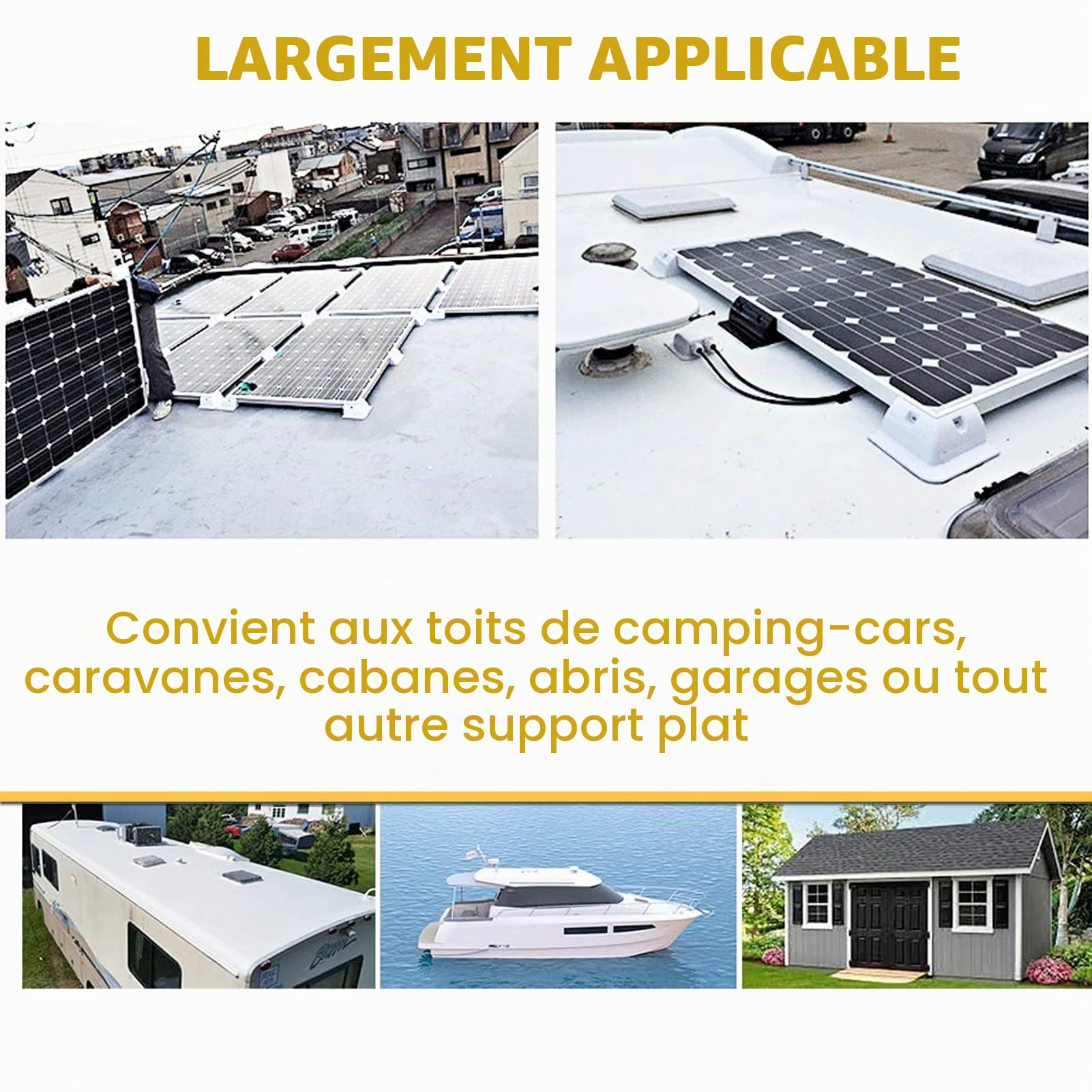 Lot de 7 supports de montage pour panneau solaire en ABS-Sans perçage-Largement utilisés sur les toits de camping-car,caravanes,véhicules,camping-cars,abris de jardin,garages,bateaux (blanc)