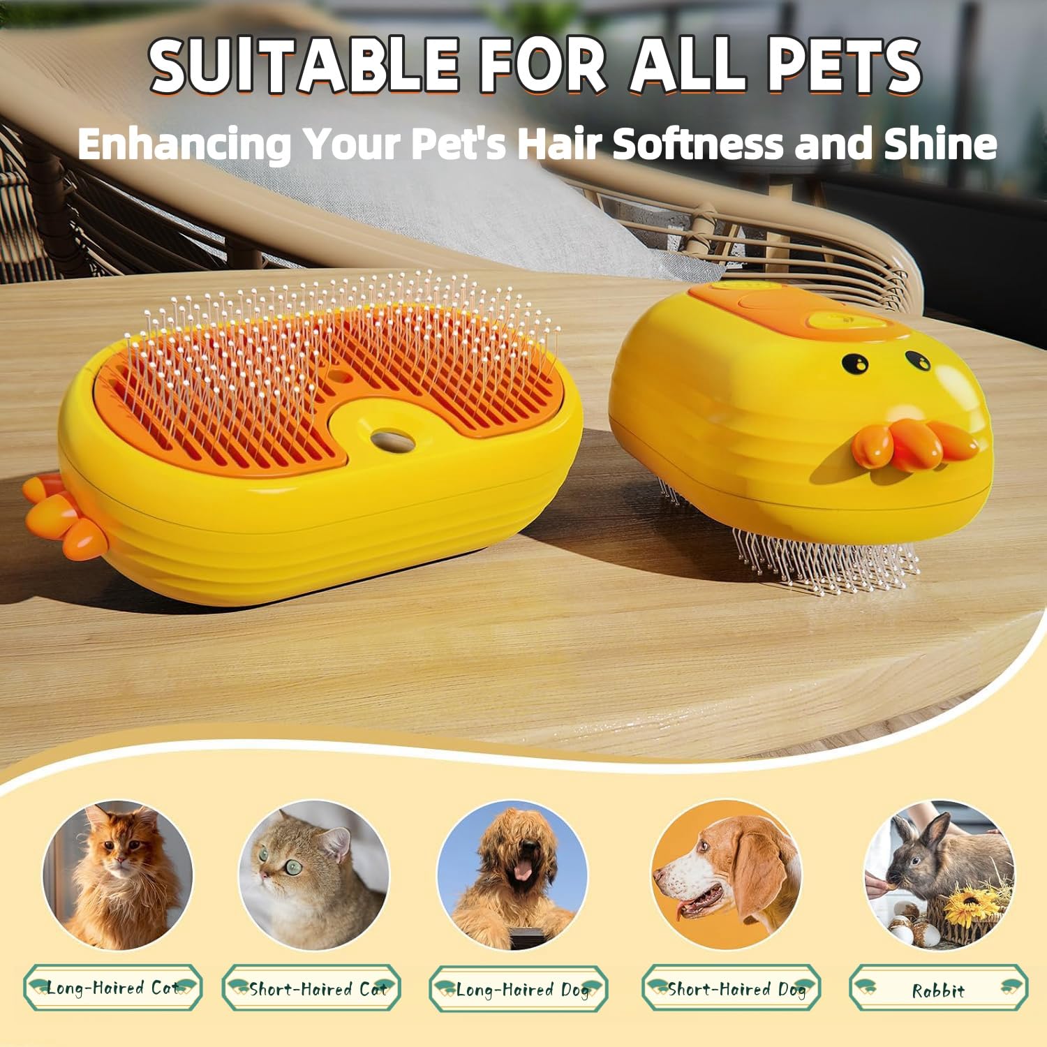 Spazzola a Vapore per Gatti, 3 In 1 Spazzola a Vapore per Cani, Spazzola Vapore Gatti per Rimuovere Grovigli e Peli Sciolti Degli Animali, Spazzola per Gatti con Vapore per Capelli Lunghi/Cort