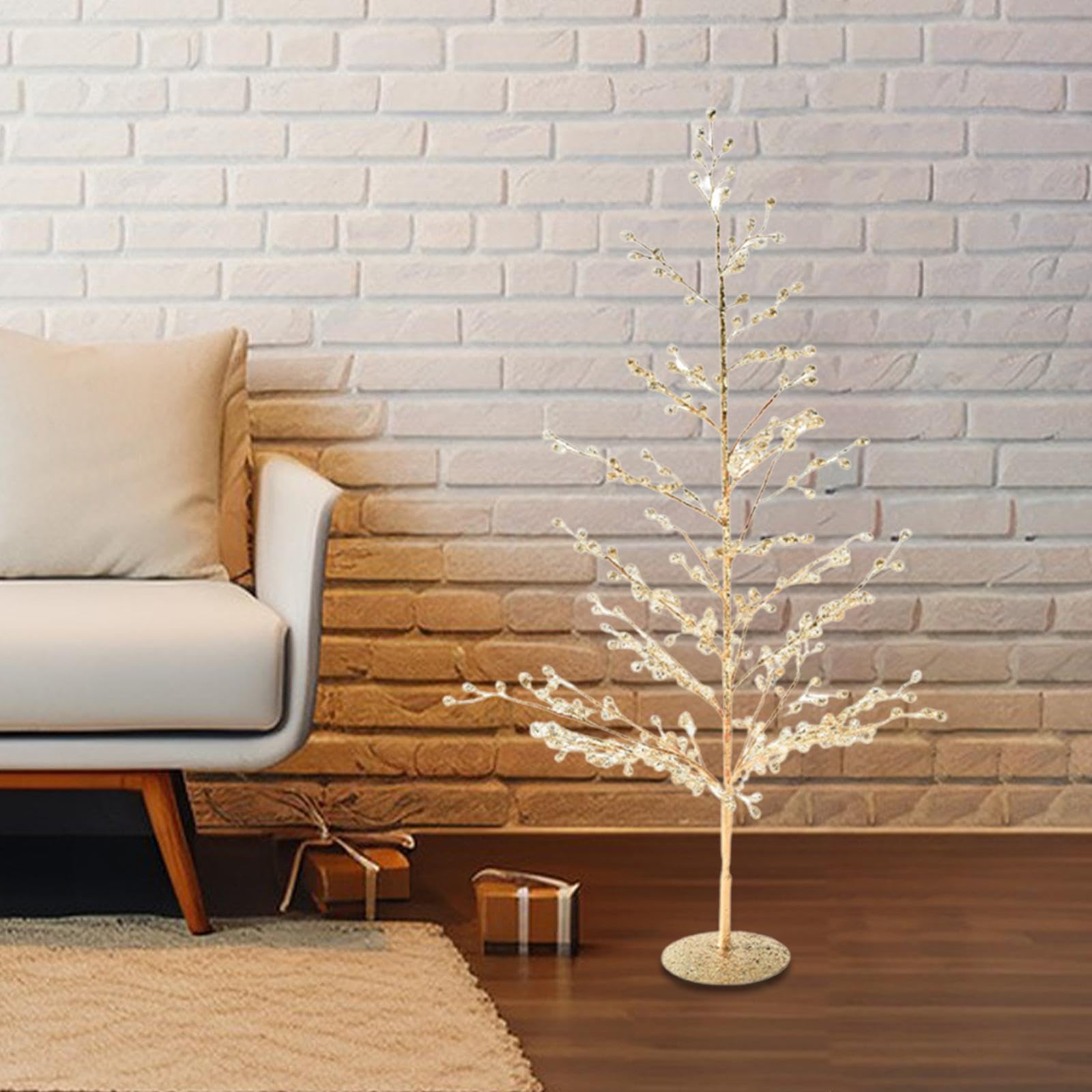 Qianly Adorno Navideño de Abedul de 48 Cm (18,90 Pulgadas), Accesorio Brillante para Fotos, del Dinero Artificial para Fiestas, Vacaciones Y Decoración, Dorado, Individual