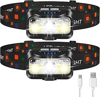 Headlamp Rechargeable, 1200 Lumen Super Bright Motion Sensor Head Lamp Flashlight,2-Pack Waterproof LED Headlight with White Red Light,8 Modes Head Lights for Camping Cycling Running Fishing