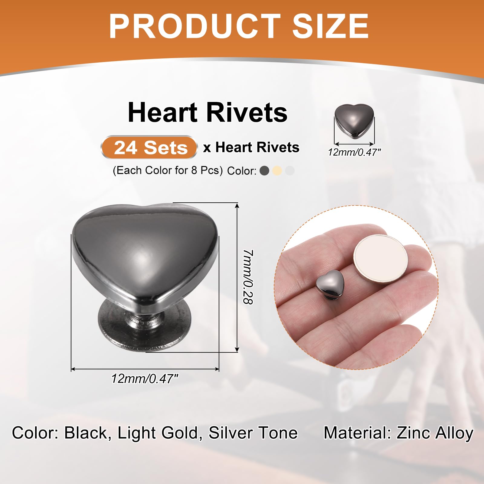 PATIKIL 12mm Heart Rivets - Image 2