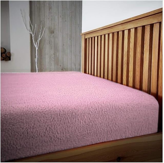 Hendem® Teddy Bear Extra Deep Fitted Sheet Warm Plush And Cosy Deep Fleece sheets (Pink, Double)