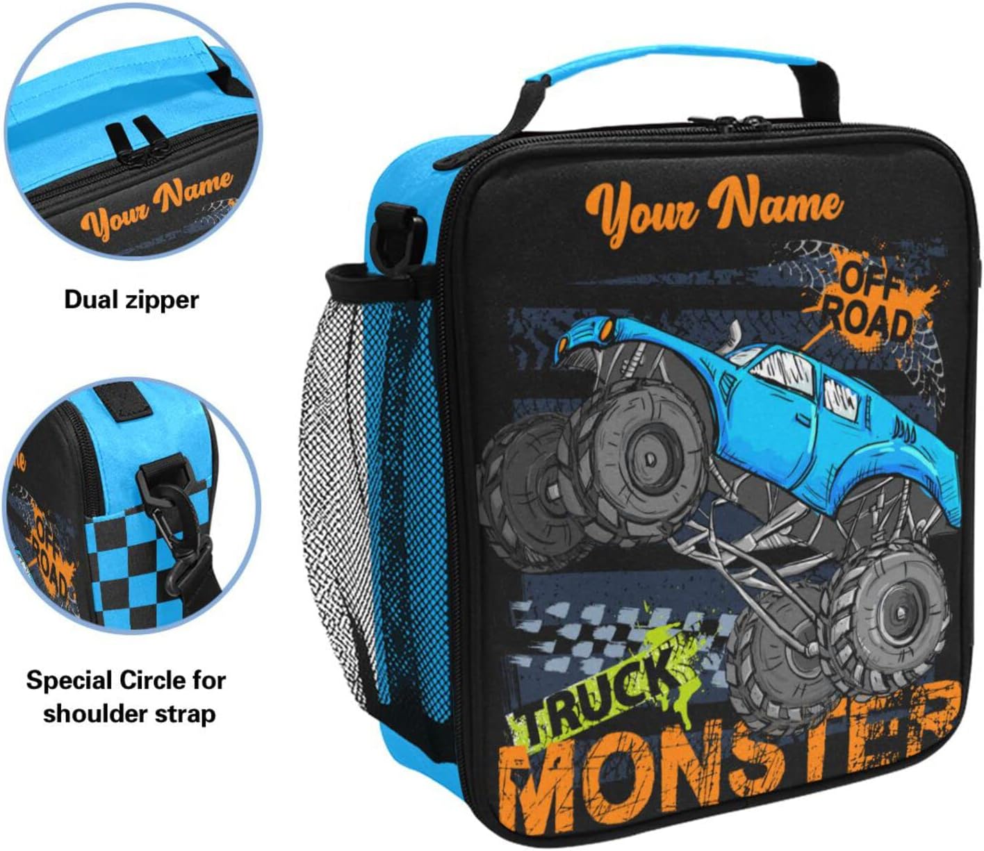 Personalized Monster Truck Kids Lunch Box Boys Girls Insulated Lunch Box Reusable Lunch Tote Kit for School Travel