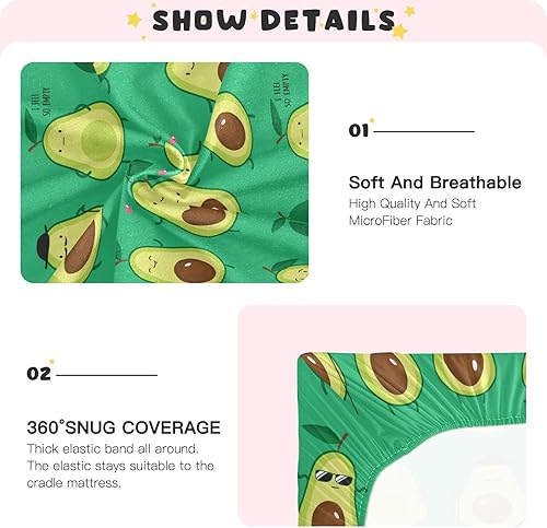 Miniatura 5 de Lindas sábanas de cuna con aguacates para niños y niñas, sábanas portátiles para cuna, sábana bajera para colchones estándar de cuna y niños