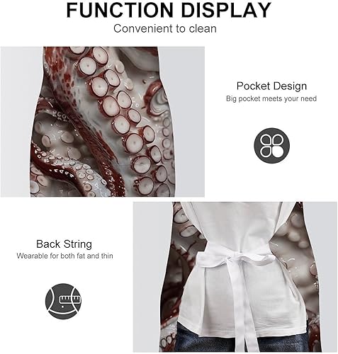 Miniatura 6 de MUSM Apron for Adults - 27.6 X 31.5 Inch, Heavy-Duty Polyester Aprons with Two Large Pockets, Waterproof Octopus Tentacles Pictures Kitchen Apron