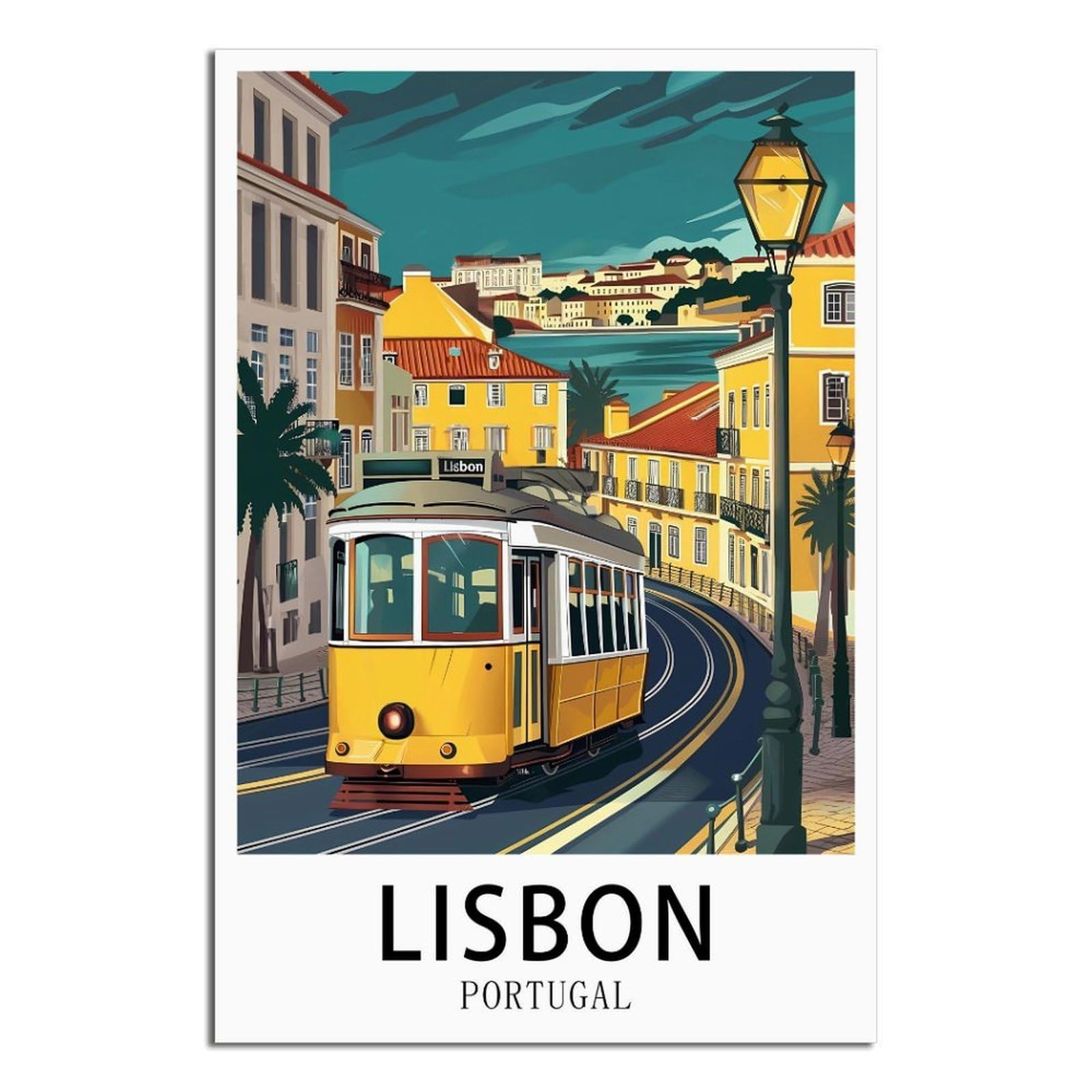 Sljgineu Unframe-Style Lisbon Portugal Vintage Travel Posters 08X12inch(20X30cm) Canvas Wall Art Print Modern Painting Poster For Living Room Decor