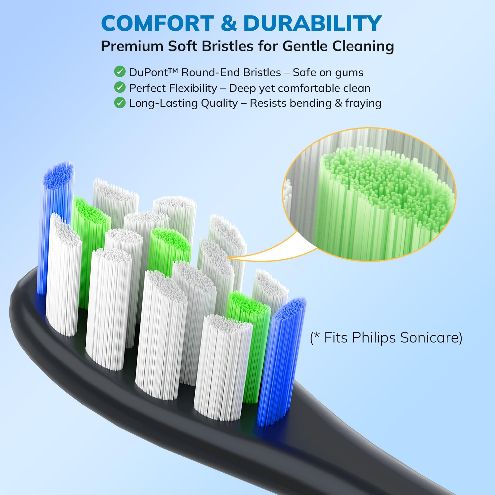 Testine di ricambio per spazzolino Philips Sonicare, con setole morbide e delicate, compatibili con la maggior parte degli spazzolini elettrici Sonicare Click-On (bianco e nero)