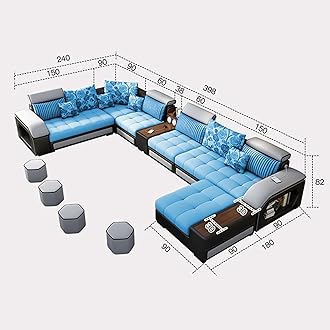 Furnista Modern Luxury 7 Seater Modular Fabric Sofa Furniture Set Multifunctional Living Room Home Corner Couch U Shaped Sectional Sofa (Grey)