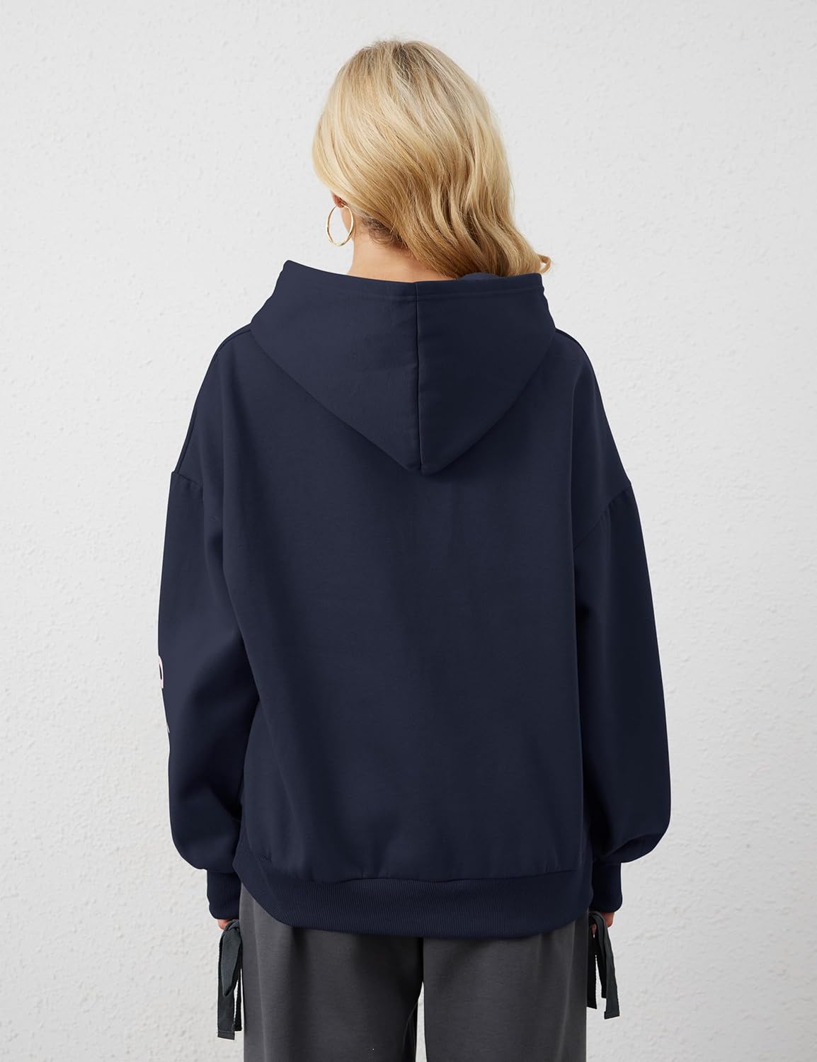 Womens Bow Print Hoodies Fleeced Oversized Hooded Sweatshirts Long Sleeve Cute Graphic Drop Shoulder Pullover Tops - Image 5