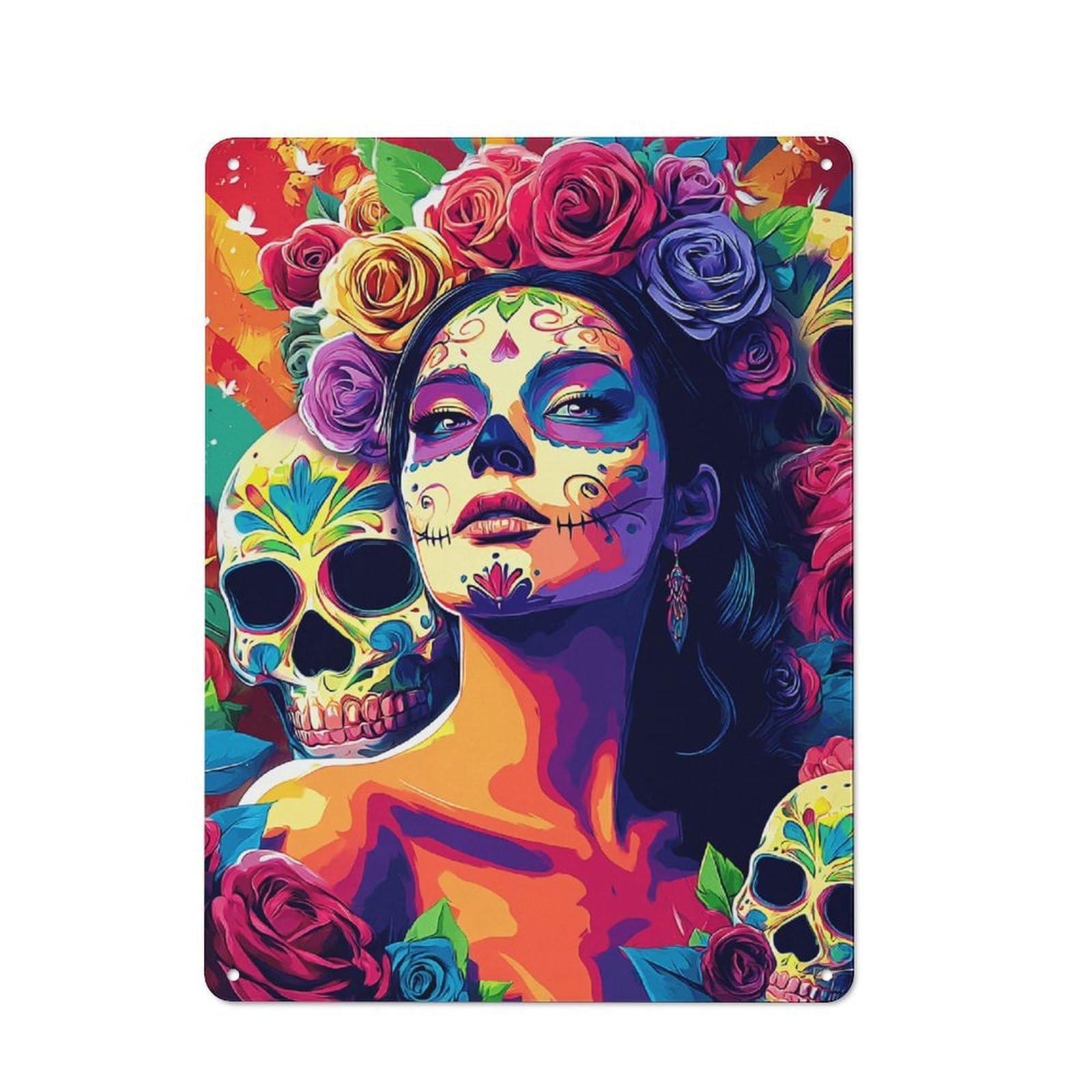 Junmoney Day Of The Dead Celebration -3 Rustic Metal Wall Sign 40X30cm For Kitchen Or Home Bar, For Garage, Workshop And Man Cave Decoration