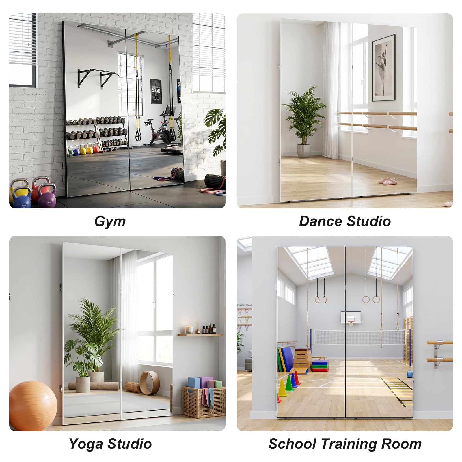 brisafe 360° Faltbarer Ganzkörperspiegel 180x120cm | Bruchsicherer Standspiegel, platzsparend und stabil; für Homegym, Workout, Yoga und Training; drehbar Schwarz