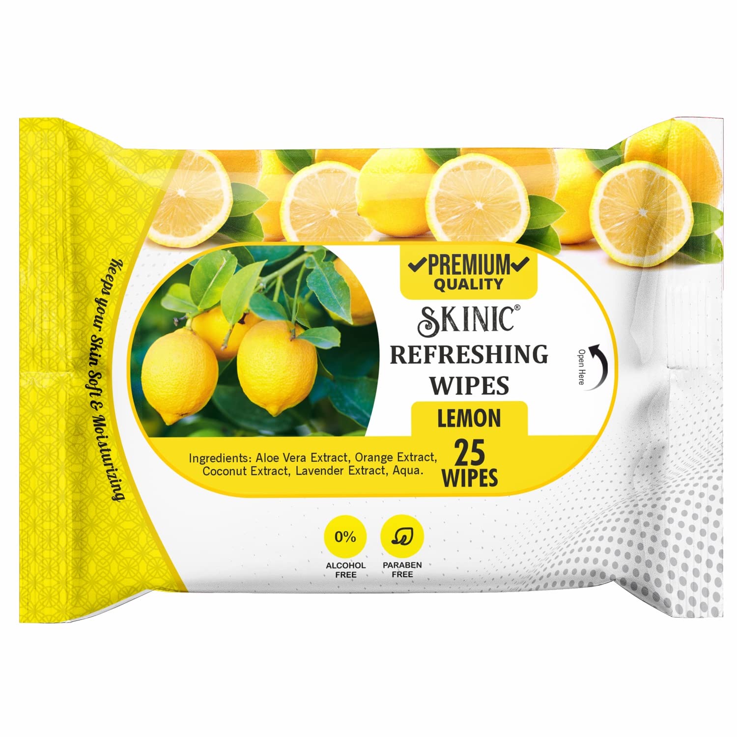 Skinic 100% Herbal Refreshing Wipes (Rose & Lemon) | Alcohol-Free & Chemical-Free | Gentle Face & Body Wipes for All Skin Types | Hydrating & Natural Cleansing Wipes | Travel-Friendly (25 Pulls) PACK OF 2 1
