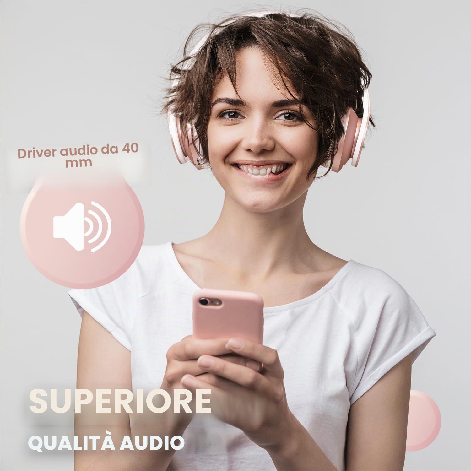PowerLocus Cuffie Bluetooth Senza Fili Over-Ear Cuffie Stereo Pieghevoli Auricolari, Wireless Cuffie Riduzione del Rumore con Microfono per iPhone, Samsung, LG, iPad, PC, iPod (Oro Rosa)