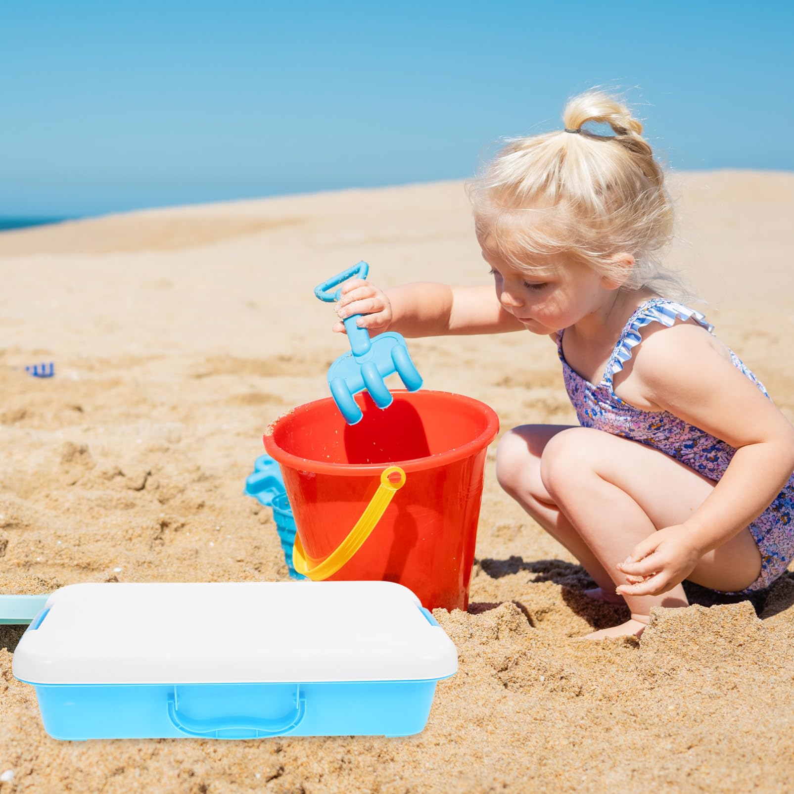 Abaodam Bac à sable portable avec couvercle - Bac à sable portable - Boîte de rangement pour jouets - Pour enfants - Extérieur et intérieur - 39 x 25 x 9,9 cm