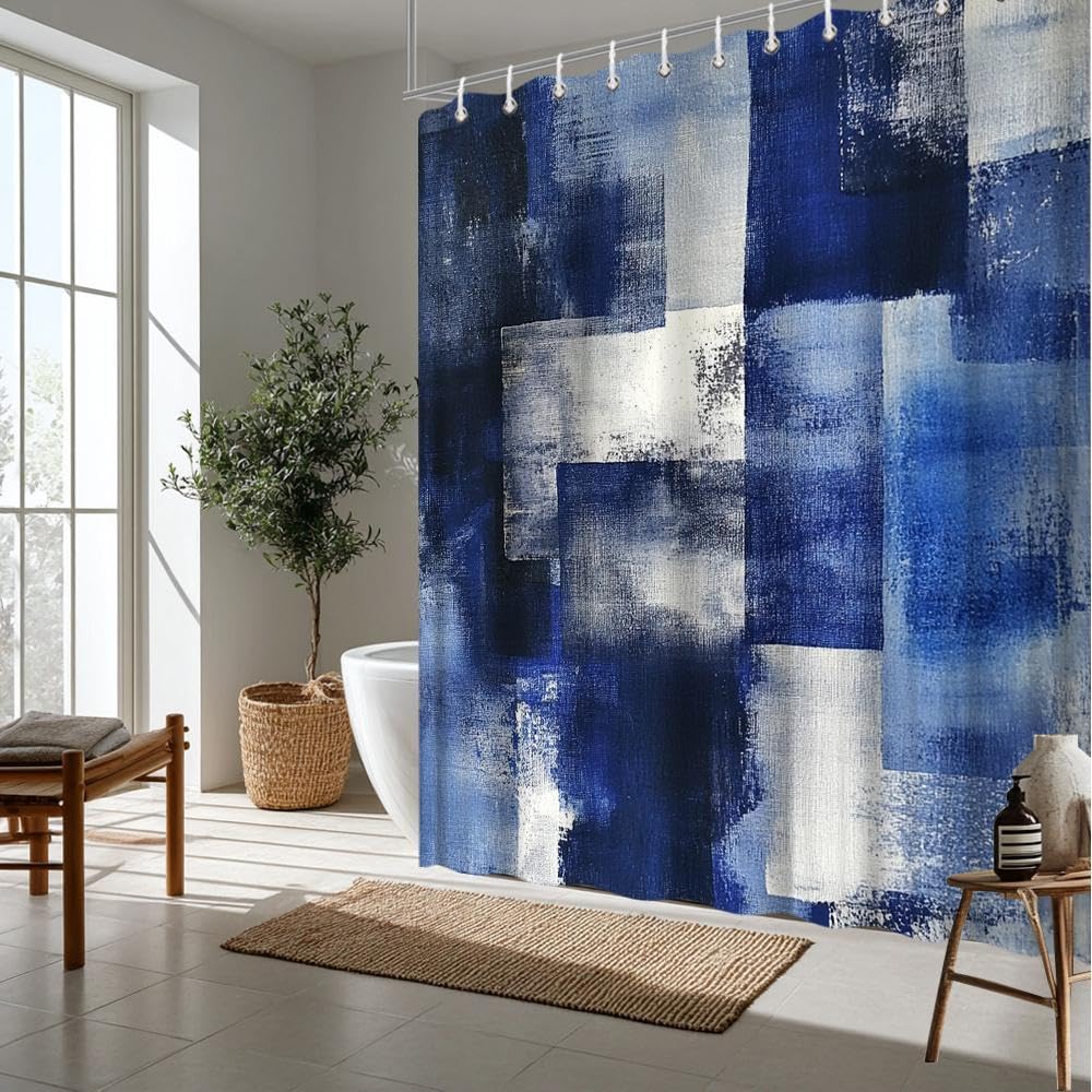GLKSDLPO Waterproof Abstract Geometric Shower Curtain Navy Blue Bathroom Decor Liner Modern Stylish Home Curtain for Master Bathroom(170x170cm/67x67in(WxH)