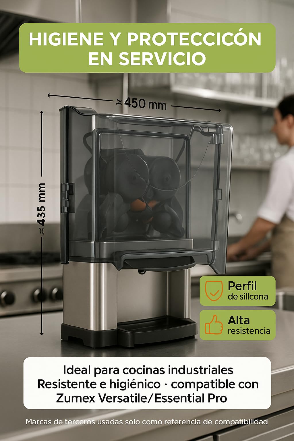 CubetasGastronorm Cubierta Delantera Tapa Frontal Plástico Grafito con Perfil Silicona para Exprimidor compatible Zumex Versatile Essential Pro Ref S3300930:01 450x435 mm Recambio Profesional Original