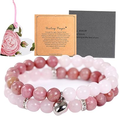 Healing Bracelets for Women Men Teens,8mm Natural Stone Healing Yoga Bracelet Stress Anxiety Relief Get Well Soon Gifts