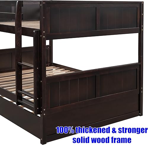 Miniatura 14 de Litera convertible de madera maciza más fuerte y segura de tamaño matrimonial sobre matrimonial con nido, base de litera gruesa más estable, litera