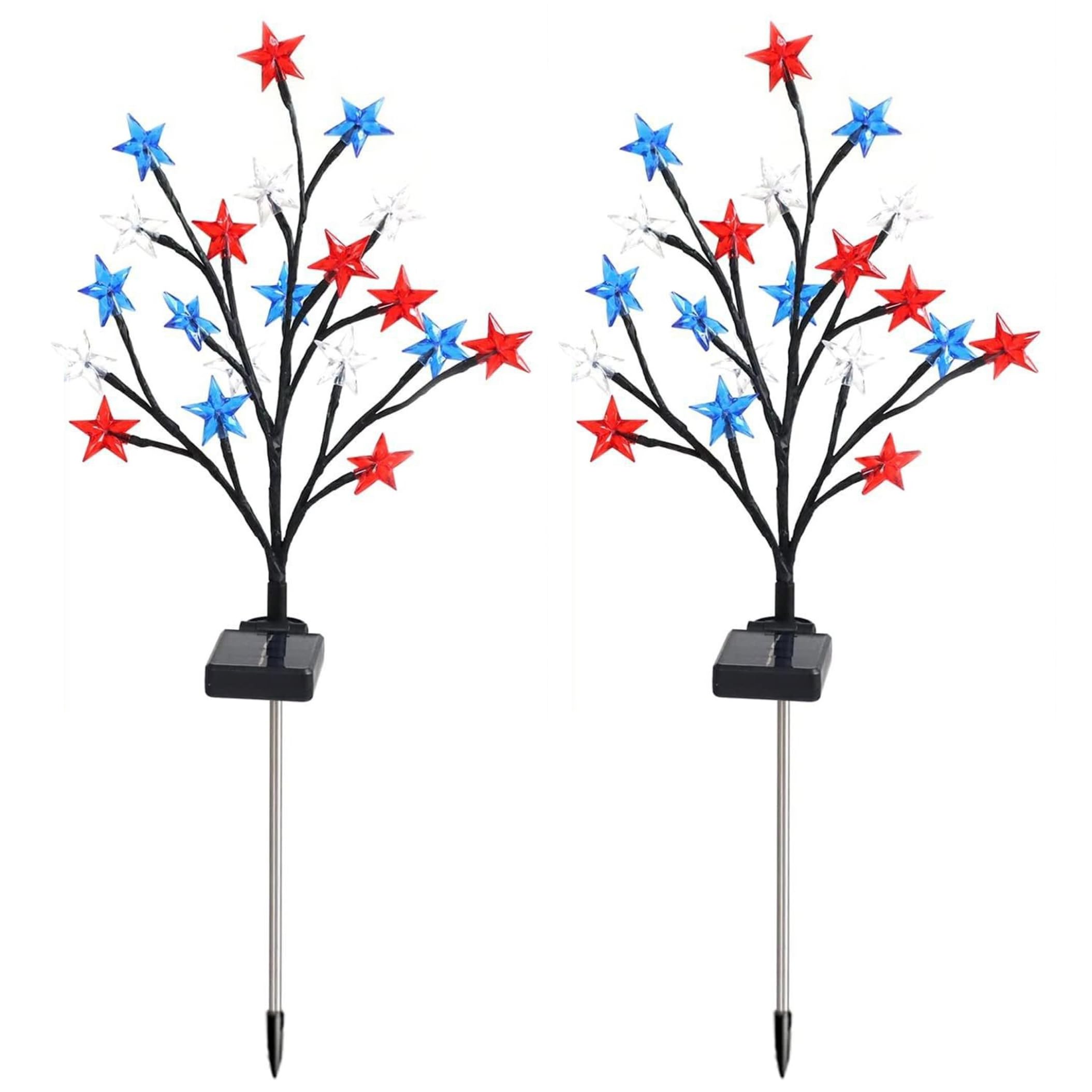 Red White and Blue Solar Lights 2 Pack Patriotic Solar Lights Outdoor Smart Light Control Waterproof Red White Blue Star Garden Stakes for 4th of July Decorations