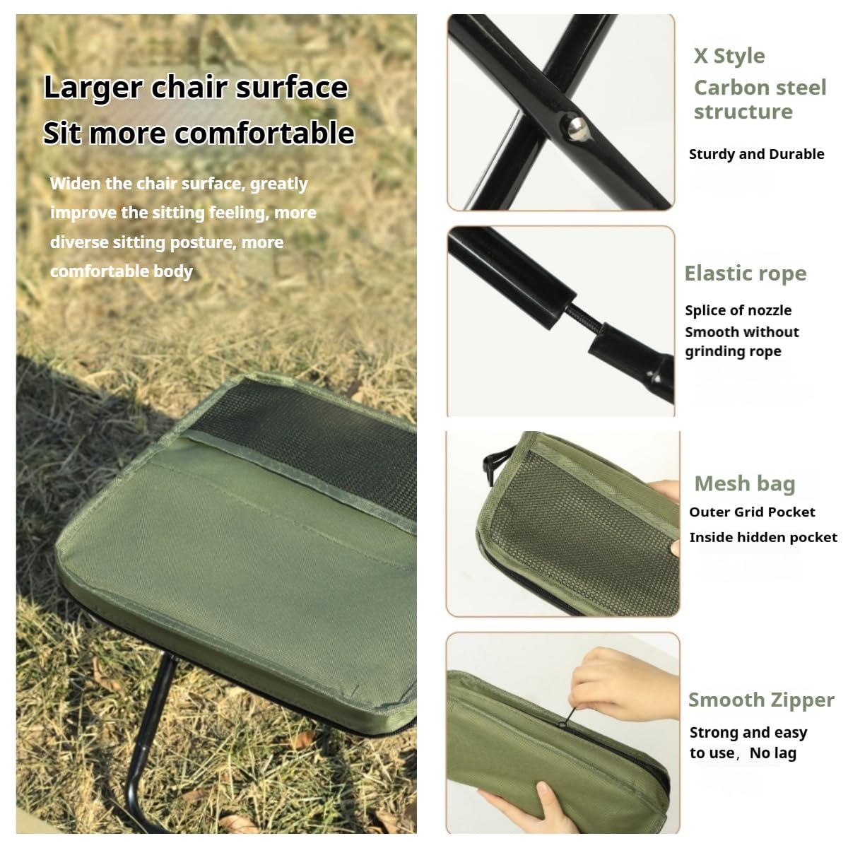 Sgabello Pieghevole Da Zaino/Sgabello Da Escursionismo Portatile - Sedia Da Campeggio Leggera, Sedia Da Pesca Pieghevole Per Esterni, Sgabello Pieghevole Ultraleggero (Green Large+ Small)