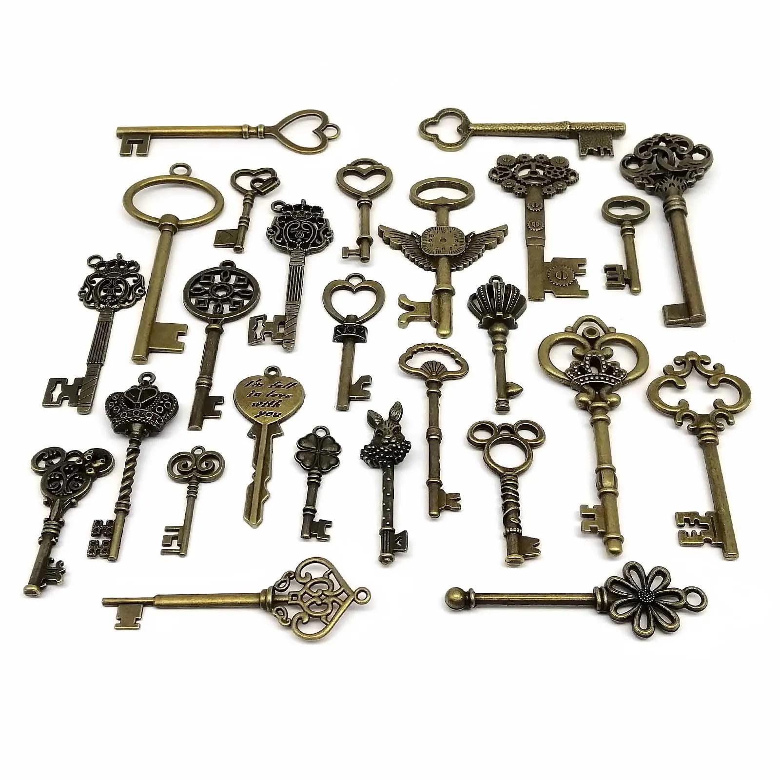 Breloques clé steampunk laiton antique x26 : pendentif vintage pour création bijoux - 7