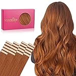 WENNALIFE Tape in Hair Extensions Human Hair, 20pcs 50g 18 inch Dirty Ginger Remy Hair Extensions Straight Human Hair Tape in Extensions Skin Weft Tape Extensions Human Hair