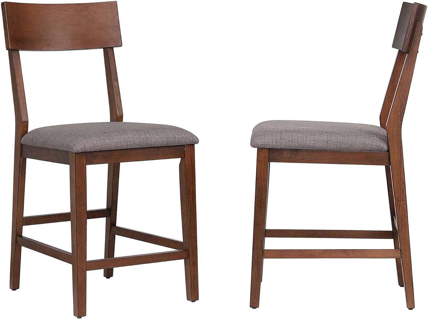 Sunset Trading Mid Century Bar Stool | Counter Height | Padded Performance Fabric Seat | Set of 2, Danish Walnut