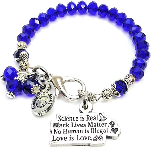 ChubbyChicoCharms Science is Real Black Lives Matter No Human is Ilegal Love is Love is Love Splash of Color Pulsera de cristal en azul zafiro. Idea