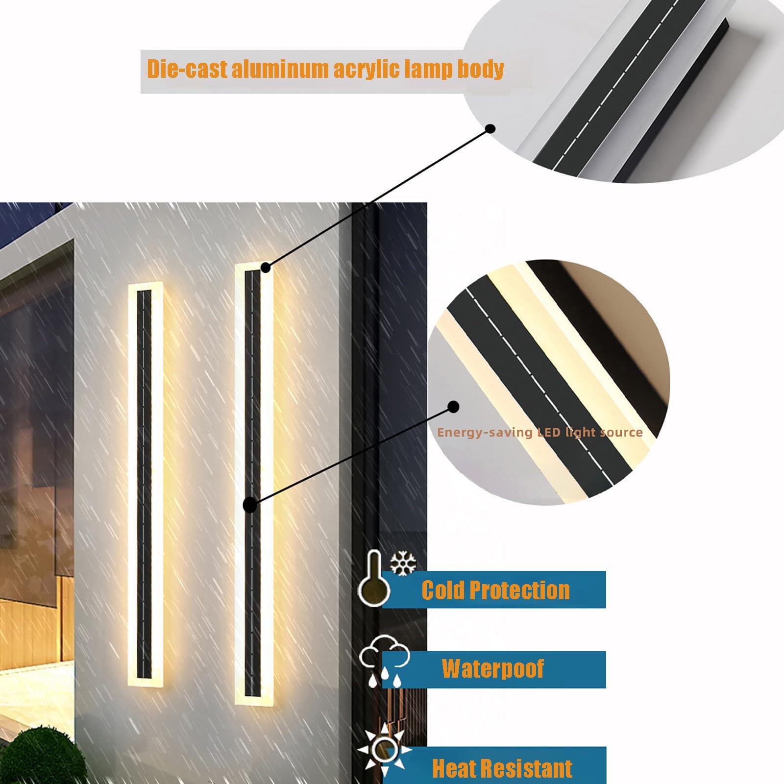 Außen LED Wandleuchte Solarleuchten IP65 Schwarze Lange Wasserdichte mit Batterie Solar Aussen Modern Wandlampe Up Down Wireless Wandbeleuchtung Batterie für Garten Wand (Natürliches Licht,60CM)