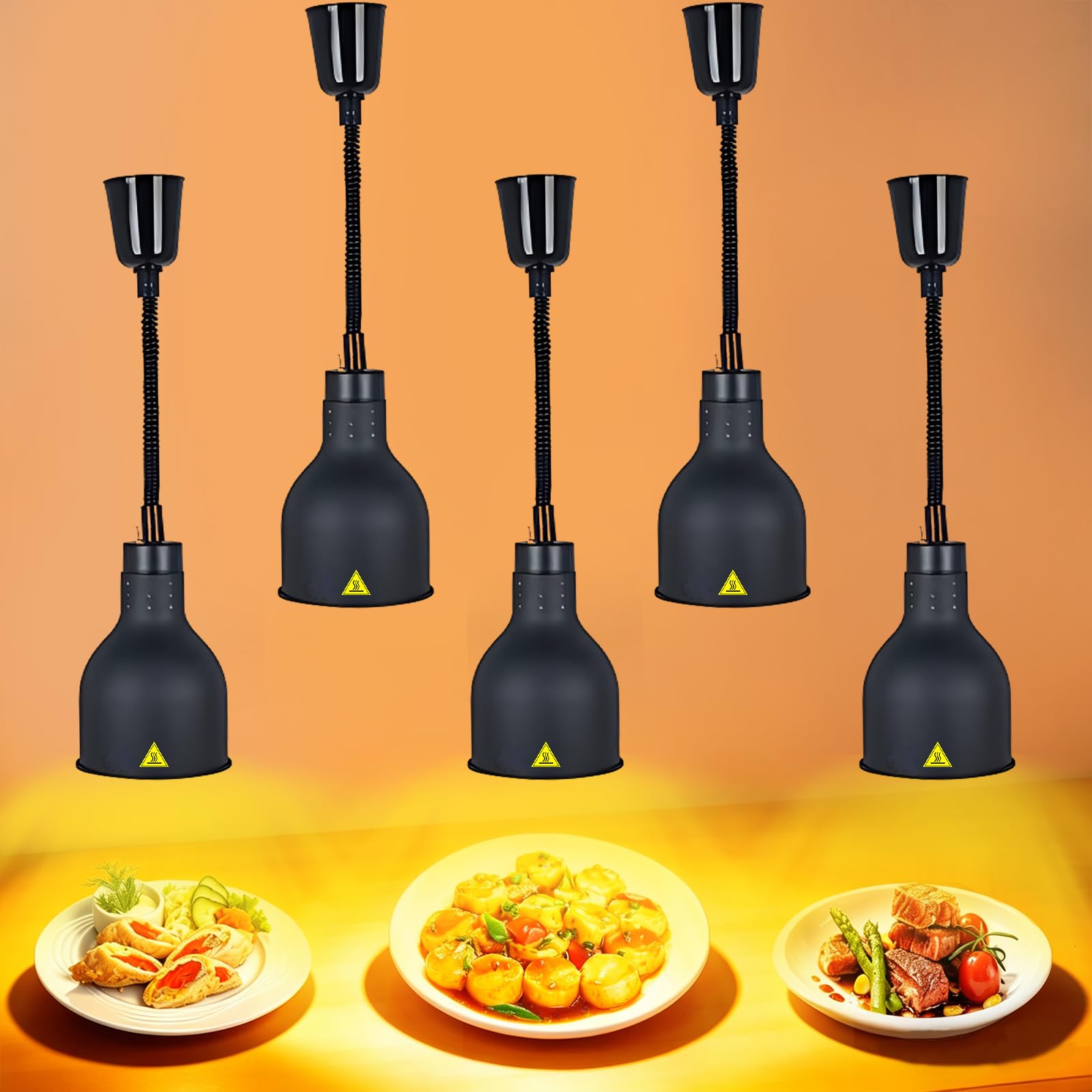 Lampada Riscaldante per Alimenti, Sospesa Lampade Scaldavivande Cucina Retrattili, 250W Lampade Riscaldanti per Cucina a Buffet per Ristoranti, Cucine, Hotel (19CM, 5 Pezzi)