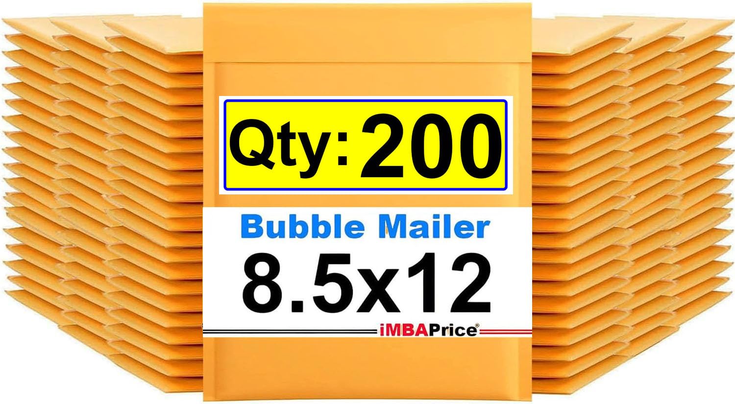 iMBAPrice Kraft Bubble Mailers 8.5x12 Inch, 200-Pack | #2 Self-Sealing Yellow Padded Envelopes for Shipping Books, Documents, Electronics & Small Business Packaging