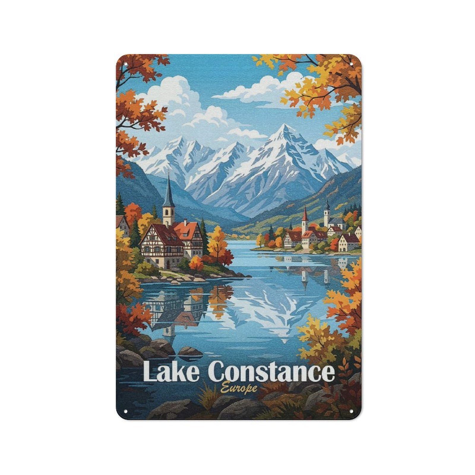 Junmoney Style-20 Retro Metal Plaque 30X20cm Featuring Lake Constance, Europe For Workshop Wall, For Metal Sign Collectors, For Garage And Workshop Walls