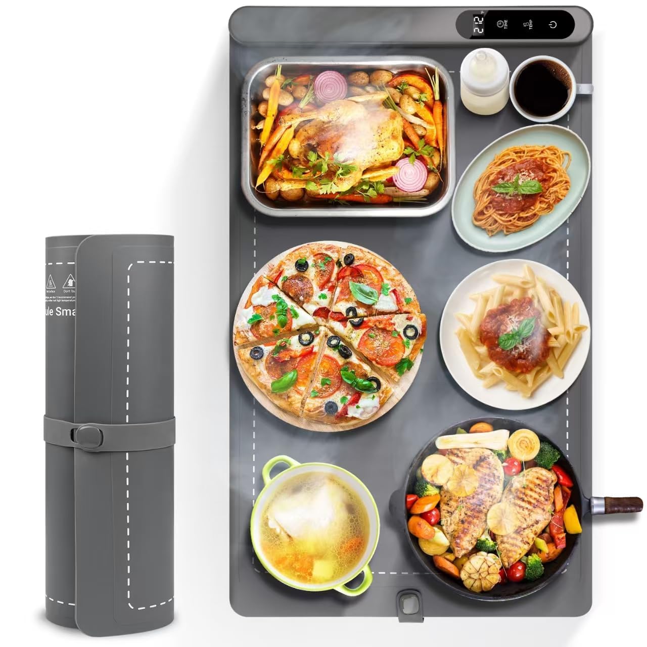 Food Warmer, Food Warming Mat for Parties Buffet, with 6 Temperature Setting, Graphene Heating, Nano Silicone, Roll Up for Storage