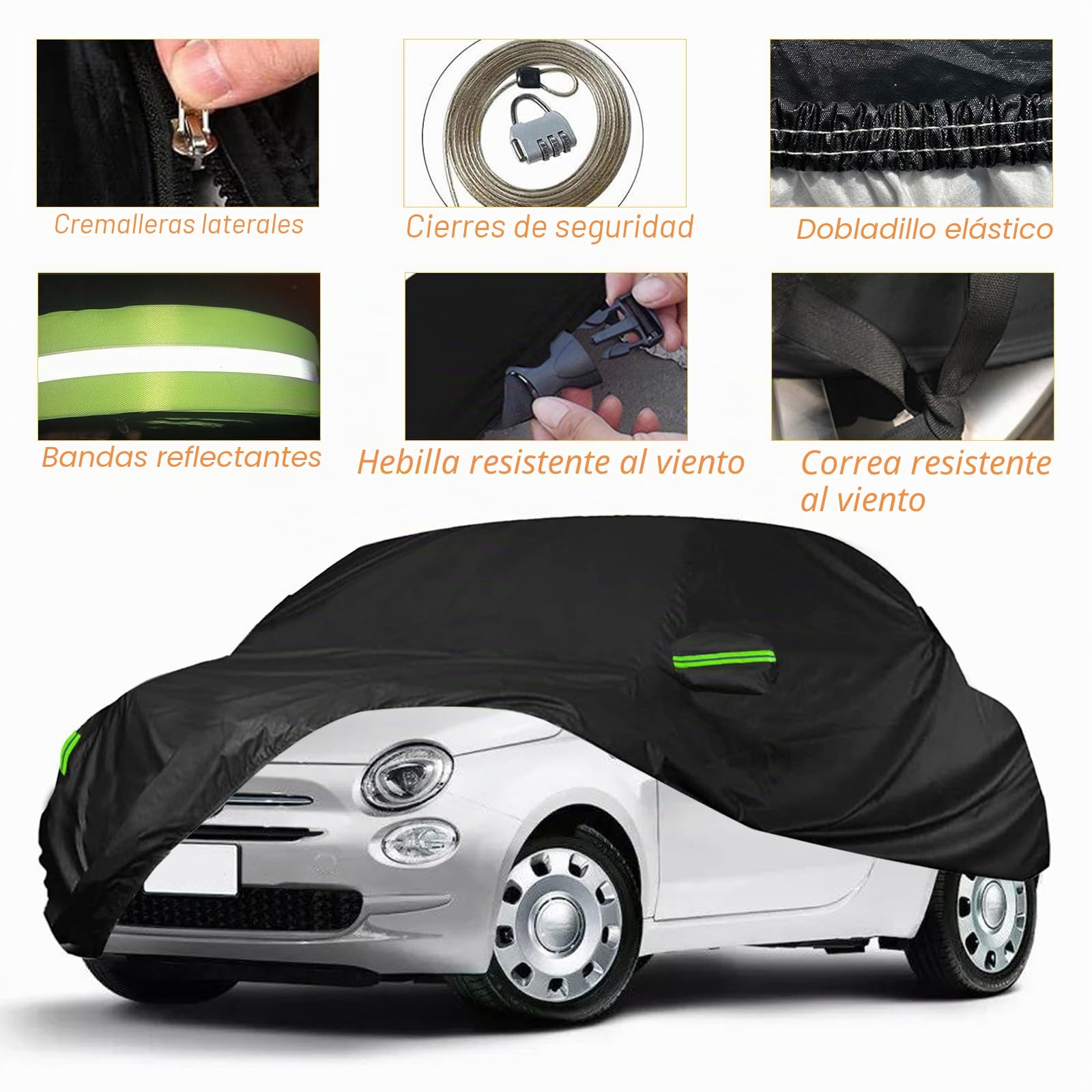 Cubierta Impermeable de Repuesto para FIAT 500/500C/500E/Abarth 2007-2024, Cubierta Impermeable de protección Solar, Cubierta de Coche Completa para la Lluvia Sol Polvo Protección UV