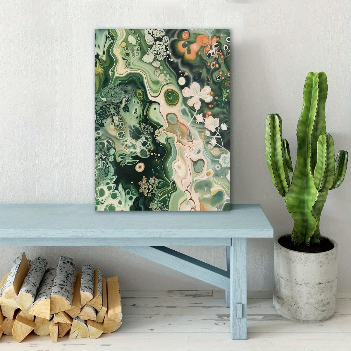 YIdhDCgj Cuadro decorativo de pared en lienzo con diseño de hojas de plantas verdes, estética botánica, para decoración del hogar (65x130cm/Marco interno)