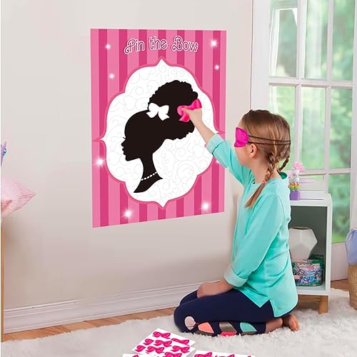 Miniatura 6 de Decoraciones de fiesta rosas para niñas, decoraciones de cumpleaños de niñas negras, juegos de fiesta, pin el lazo en la cabeza de las niñas, juego