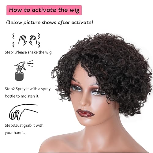 Miniatura 5 de Pelucas cortas de cabello humano rizado para mujeres negras, peluca sin pegamento, afro Jerry, cabello humano Remy brasileño, corte pixie, sin