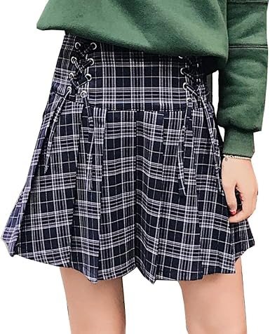 BOLAWOO-77 Dots da Uomo Gonna A Quadri da Donna Gonna Mode di Marca A Pieghe  A Vita Alta Gonna A Portafoglio Stile da Uomo Gonna A Pieghe Tartan Gonne  Minigonna (Color :