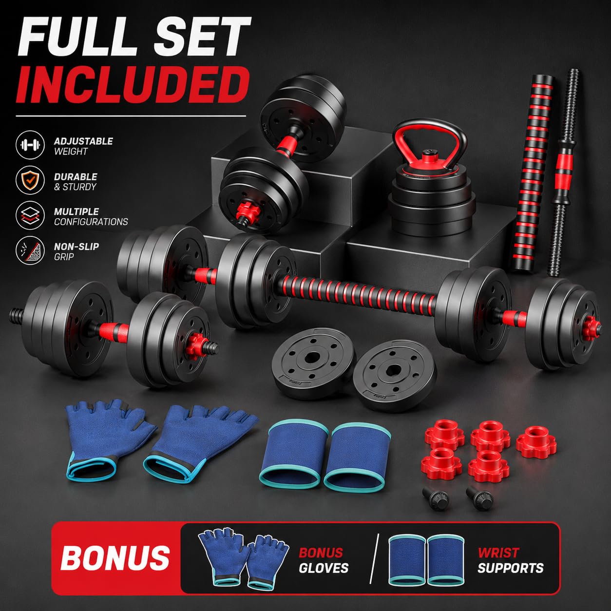 10 kg regulowany zestaw do treningu siłowego, 2 w 1, z płytkami obciążającymi, drążkami typu hantle, kołnierzem spinlock i pianką, domowy sprzęt fitness do treningu siłowego