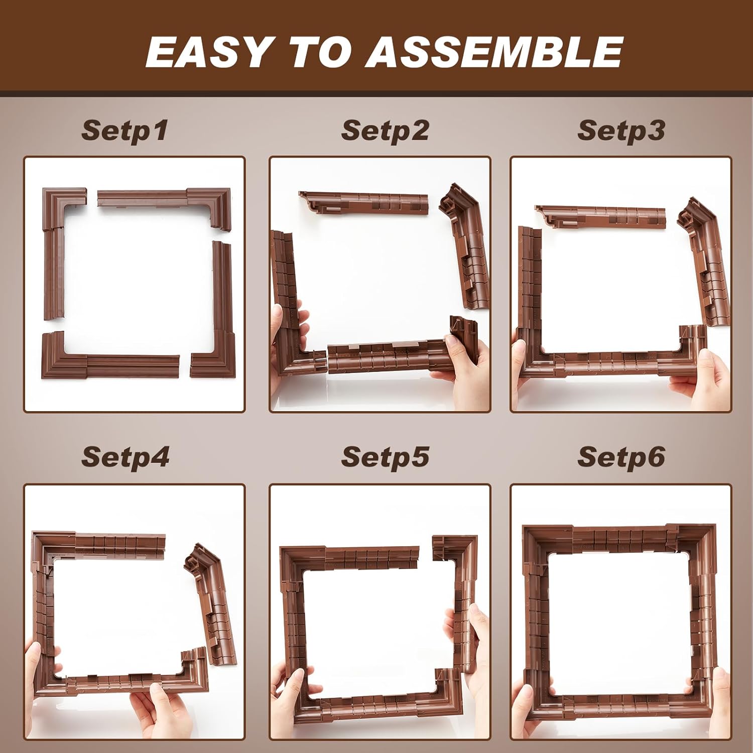 6 x 6 Inches Brown Vinyl Post Sleeve Adjustable Skirt Vinyl Post Base Porch Column Wraps for 3 to 6.5 Inch Wood Stair Rails(4 Pack)