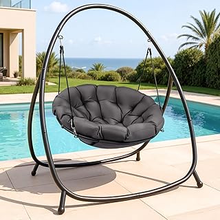 Hammock Hanging Chair with Stand Round-Shaped Swing Chair Indoor with Pa...