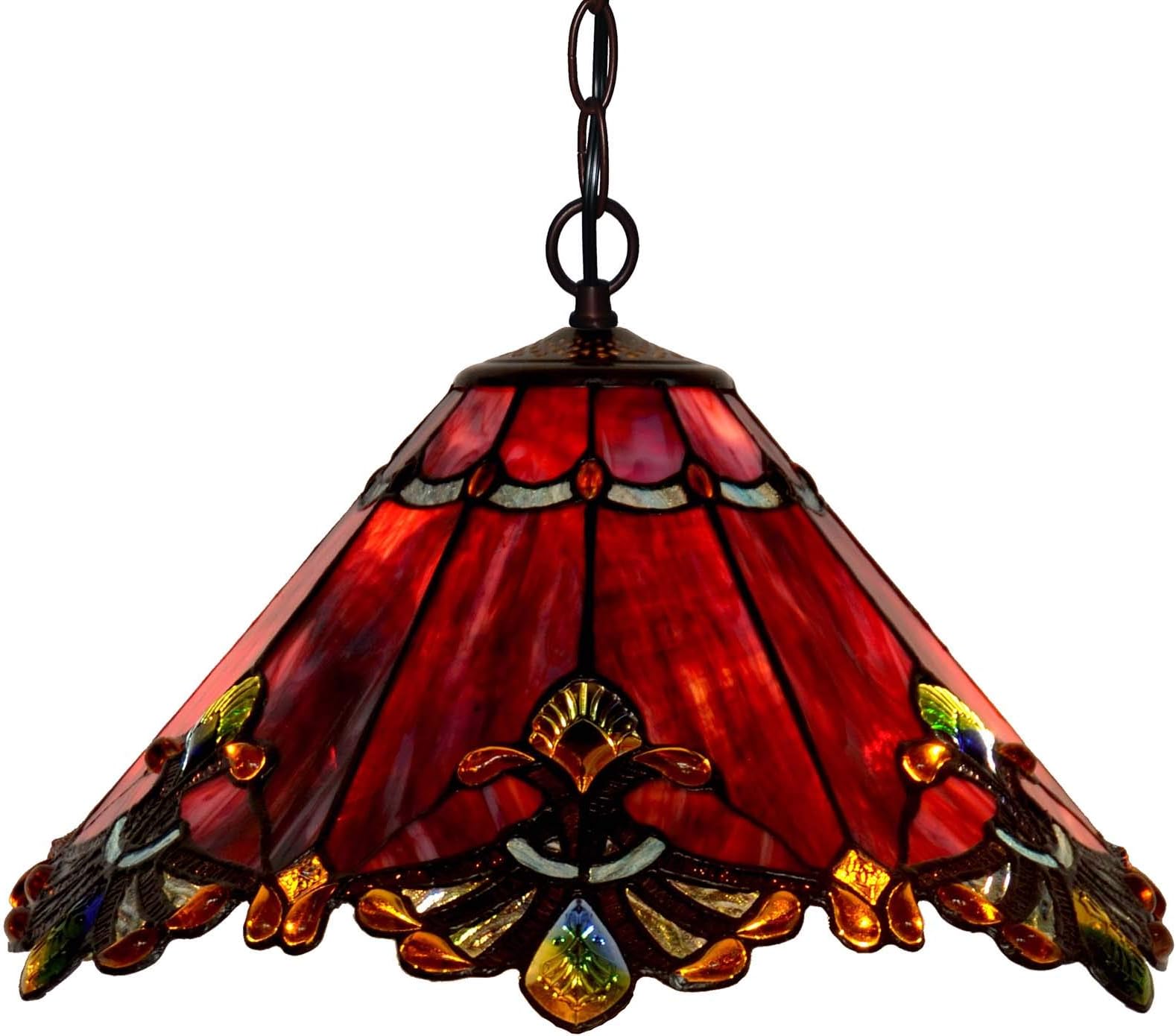 – L30059 Baroque Tiffany Style Stained Glass Ceiling Pendant Light with 17-inches Wide Handmade Lamp Shade for Living Room Bedroom Kitchen, Red…